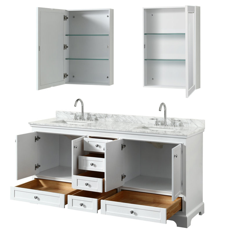 Ensemble de meuble-lavabo double 72 "avec miroir Deborah, Blanc, Chrome poli