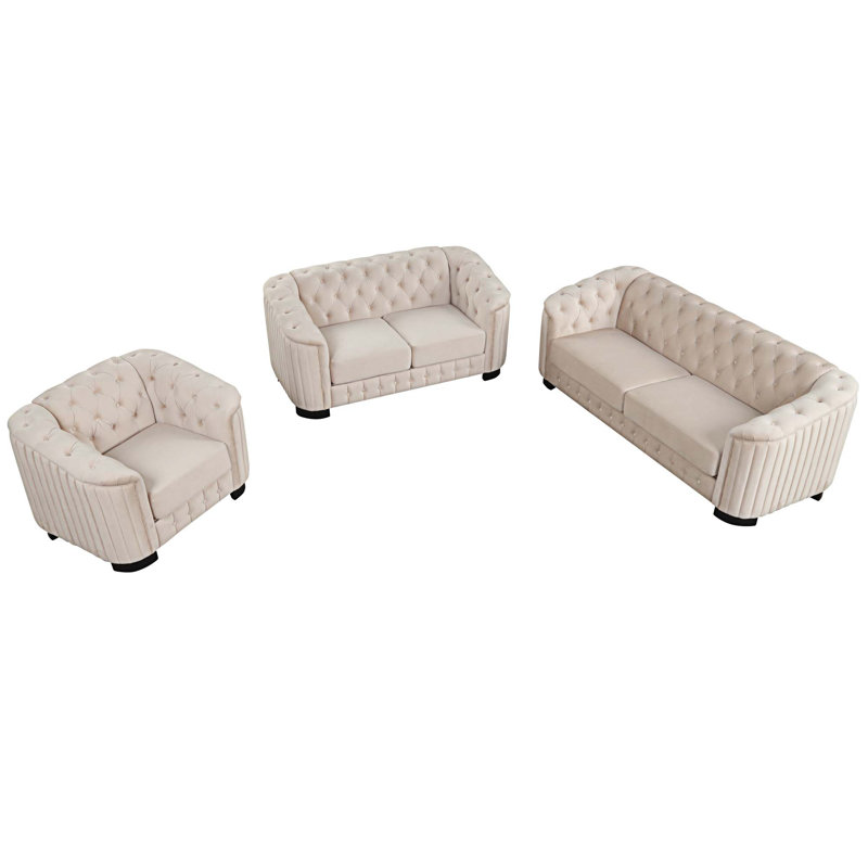 Ensemble de salon 3 pièces Kayzlynn, Velours beige