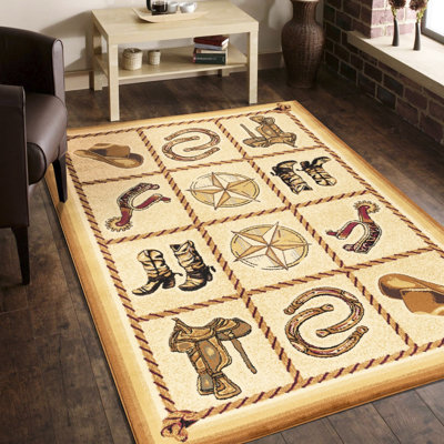 Tapis beige 7 pi 10 po x 10 pi 3 po Gcyls4010, en polypropylène, teint pour les maisons avec des enfants et des animaux domestiques
