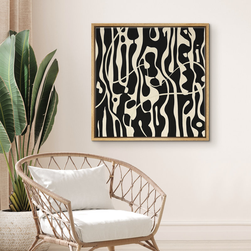 Impression sur toile encadrée géométrique abstraite noire et blanche pour chambre à coucher, Naturel, H 16 po x l 16 po