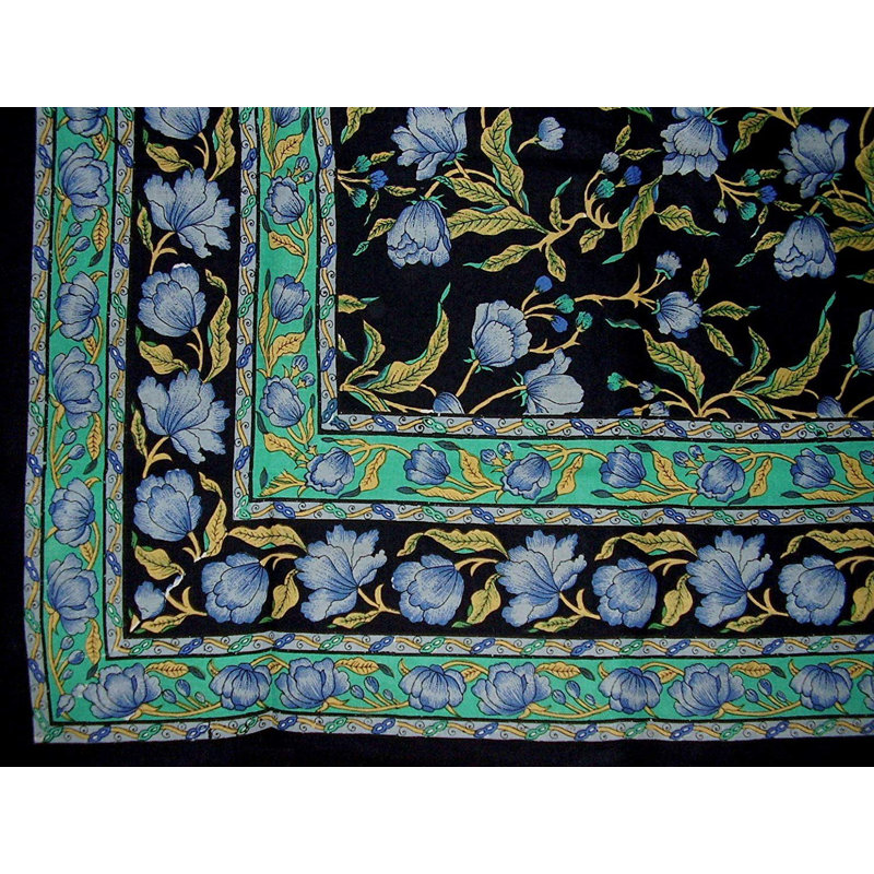 Tapisserie en coton à imprimé floral, H 88 po x l 104 po, Noir / Vert