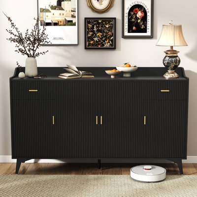 63" Sideboard Buffet, Modern 4 Doors Credenza Storage Cabinets with Adjustable Shelves