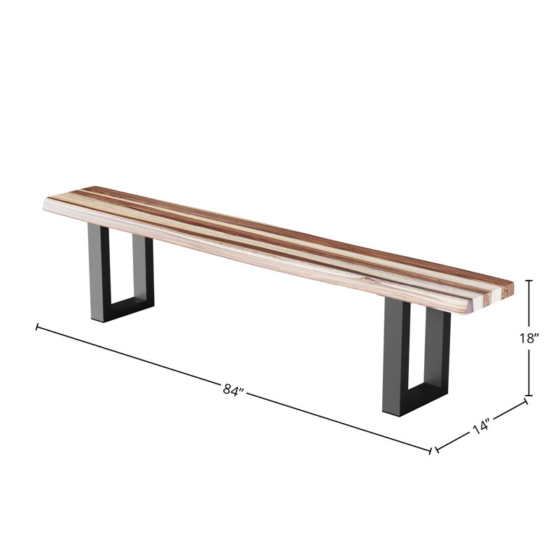 Banc en bois Freshour Sheesham, Brun / noir, H 18 po x l 84 po x P 14 po