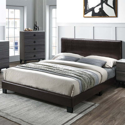Modern Faux Leather Upholstered Full Size Bed with Adjustable Headboard, for Elegant Bedroom Decor.