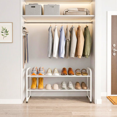 32'' Wide 2-Tier Wire Grid Shoe Rack for Closet, Stackable and Adjustable Shoe Shelf