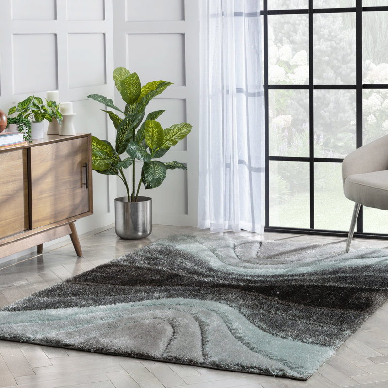 San Francisco 3D Textured Light Blue/Black/Green Rug, Rectangle 120 x 160cm