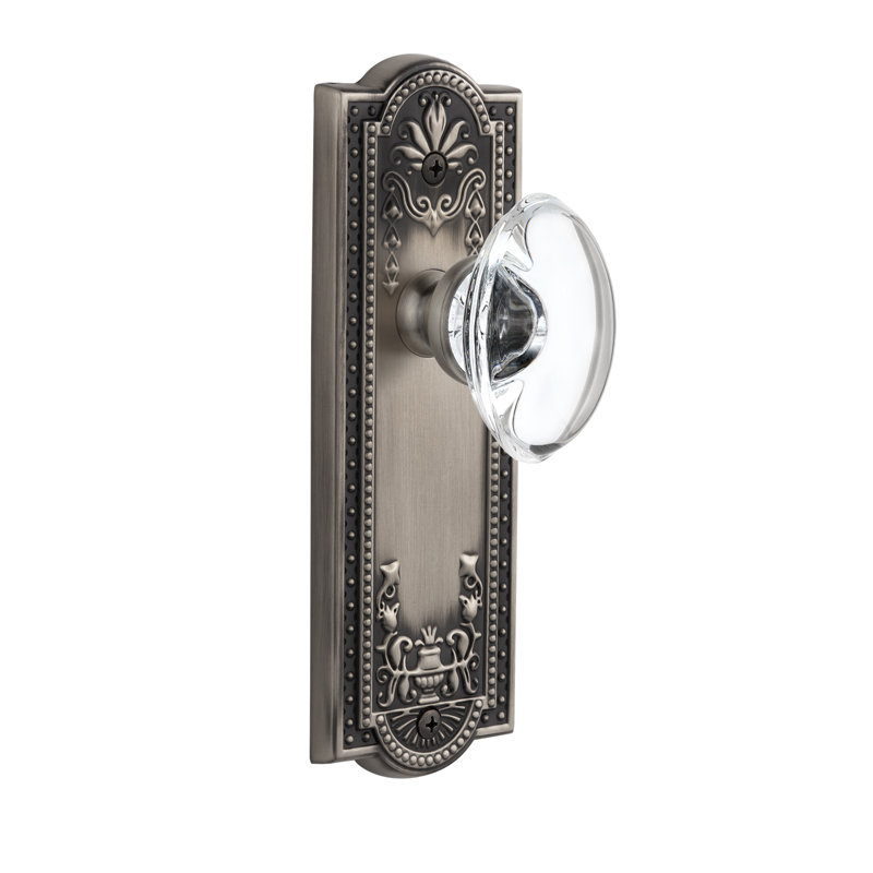 Grandeur Parthénon plaque avec bouton de porte en cristal de Provence, 2-3/4", Étain antique