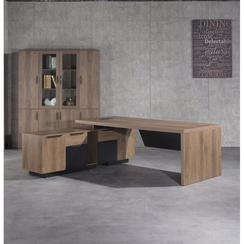 Retractable L-Shaped Executive Desk, Dual Home and Commercial Use Desk with Drawers and Lateral File Cabinet, Large Computer Desk /Workstation (Left Return, 70.86 - 78.7 IN)