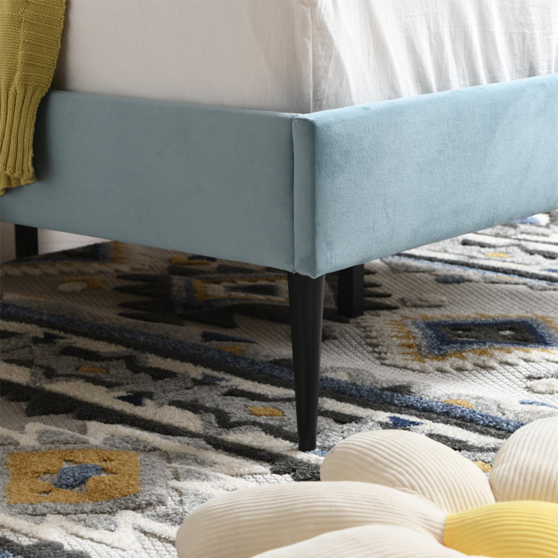 Tête de lit plateforme capitonnée Deeb, Simple, Velours bleu ciel