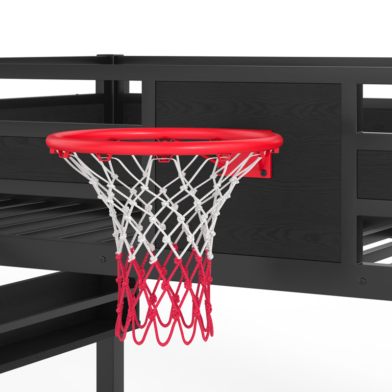 Calix Loft Bed With Basketball Hoop, Climbing Wall, And Metal Frame, Twin
