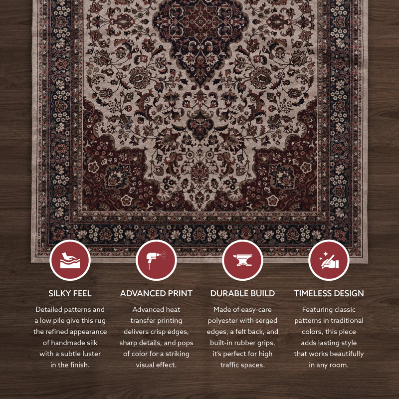 Tapis crème et rouille tissé à plat à la machine avec envers antidérapant Emanuel, Rectangle 6 pi 7 po x 9 pi 7 po