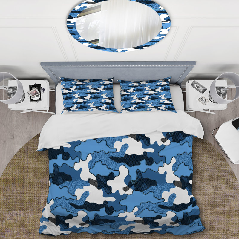 Bleu et blanc désert camouflage - ensemble de housse de couette abstrait - microfibre de polyester