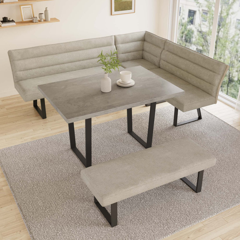 Zionna 3-Piece MDF Top Dining Table Set 47.2 in. Rectangle Table, 1-Back Corner Seat Bench and 1-Bench
