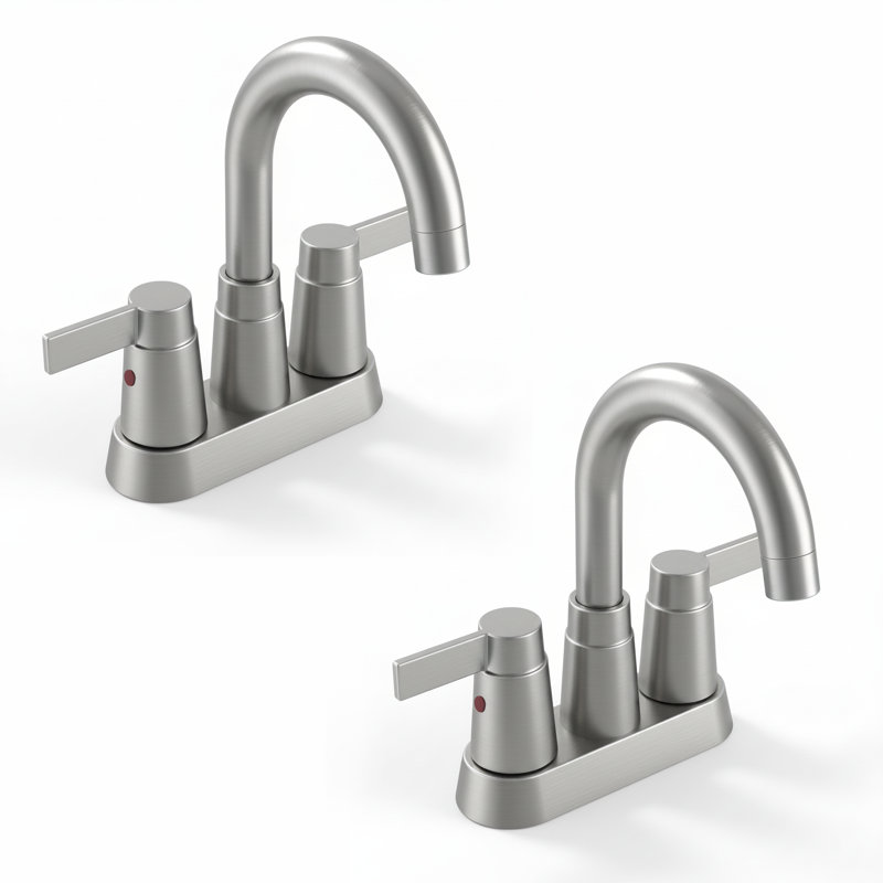 Modern Double Handle High-Arc Centerset Bathroom Faucet(Set of 2), Brushed Nickel