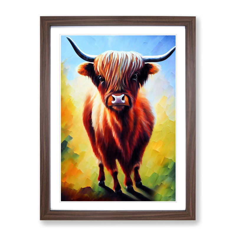 The Amazing Highland Cow - Wall Art, 66cm H x 48cm W, Walnut Framed Paper, White