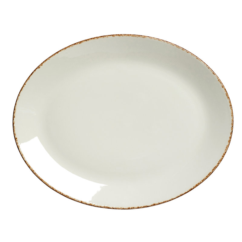 Plater ovale coupé bleu, Blanc / Brun