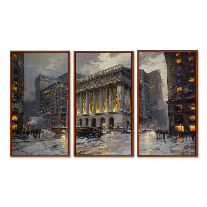 Ensemble de salon Beige Banks Architectural In New York Winter - Banks Wall Art, Cadre flottant brun
