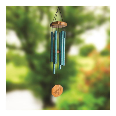  Brown and Turquoise Bird Stamp Wind Chime 24" x 4"