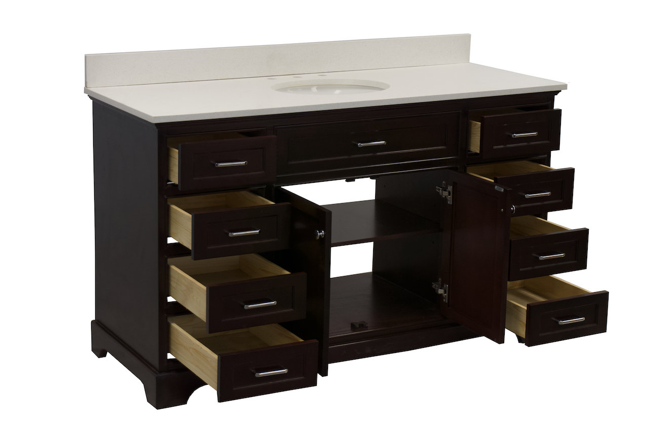 Meriline 60'' Single Bathroom Vanity, Chocolate, Quartz