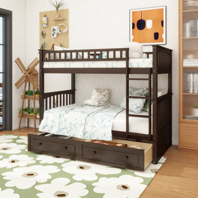 Twin Over Twin Bunk Bed With Drawers, Convertible Beds, Espresso