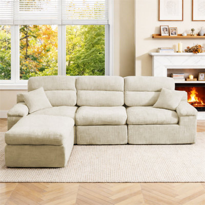Canapé d'angle avec dossier haut, canapé en L avec chenille flammée, coussin en éponge haute densité compressé, canapé sans assemblage peu encombrant pour le salon, un appartement