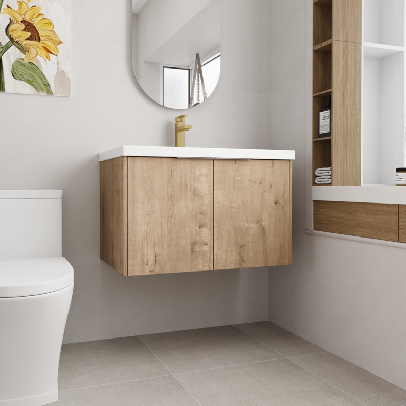 Ensemble de meuble-lavabo mural simple 30 po, Imitation chêne