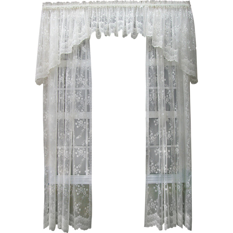 Allyson Floral Sheer Rod Pocket Single Curtain Panel, White, 56" W x 72" L