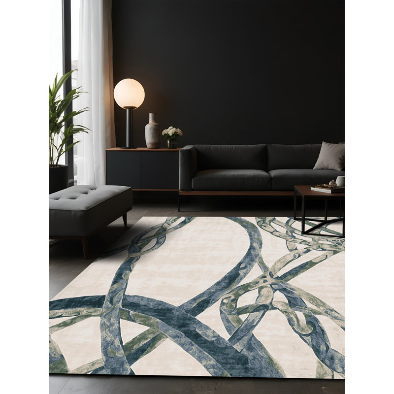 Tapis beige soyeux et moelleux, Carré 8 pi