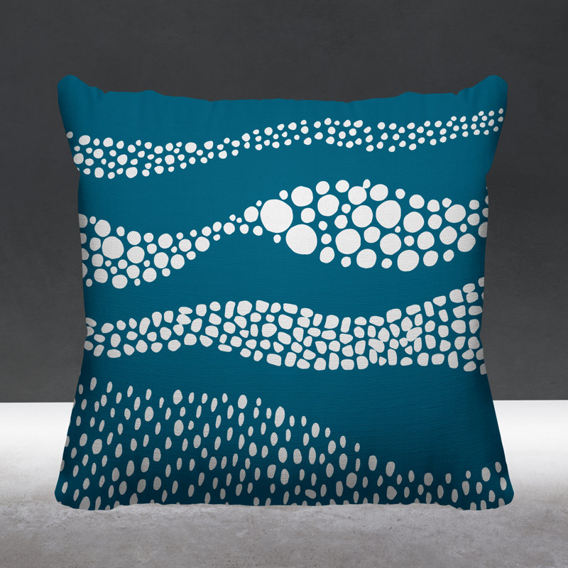Coussin décoratif intérieur / extérieur Bia Boho Dots, L 17 po x H 17 po, Turquoise