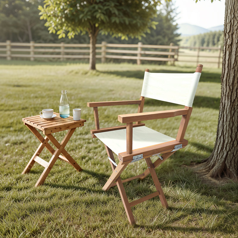 White Teak Director Chair with Fabric Sling Seat