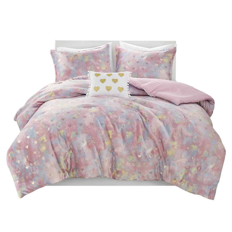 Literie simple imprimée métallique avec coussin - Textile doux et résistant à l'édredon