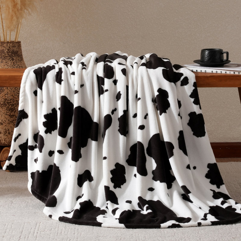 Animal Print Milk Plush Throw Blanket - Soft 330GSM Fleece Blanket for Bedroom Couch Sofa, 60" W x 80" L, Black Dots