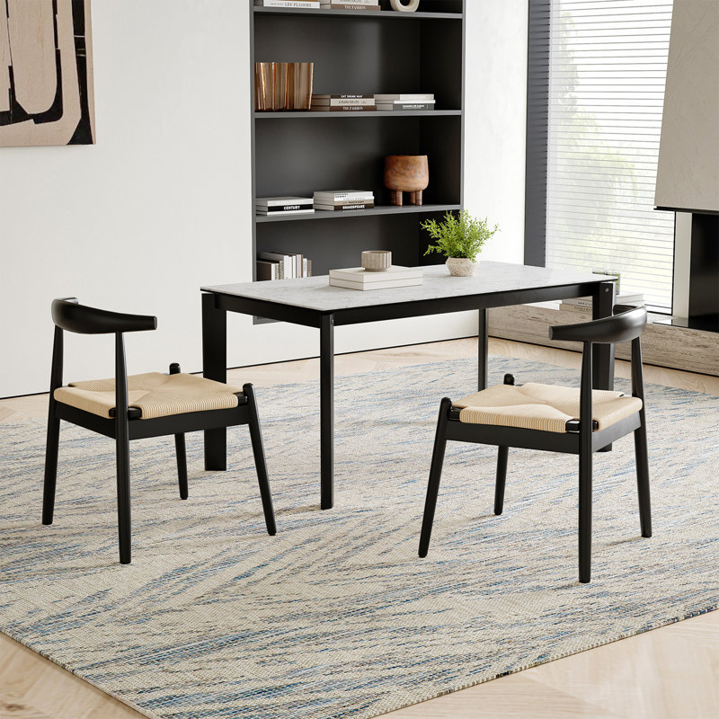 Chaises de salle à manger en tissage, Blanc, Noir