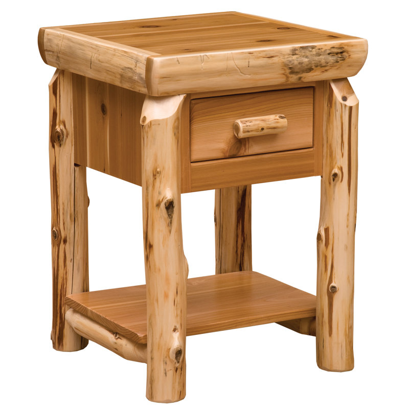 Fireside Lodge Cedar Log One Drawer End Table with Shelf - Natural