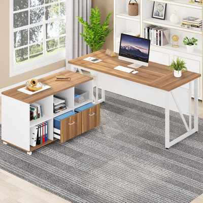 Dineke L-Shape Executive Desk with Cabinet Credenza