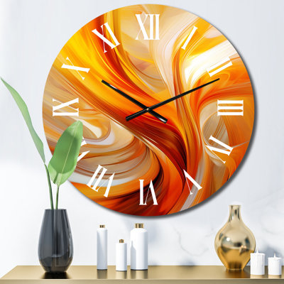 Orange Abstract Warm Fractal Design VII Metal Wall Clock
