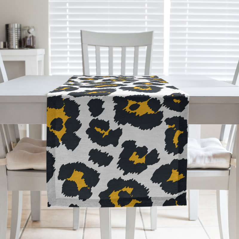 Animal Print Table Runner, 72" x 16", White/Black/Yellow