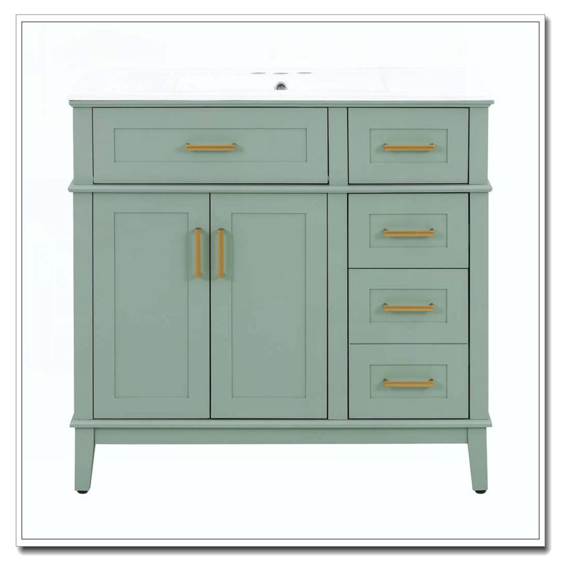Meuble-lavabo moderne avec lavabo en céramique, 36 po + vert clair