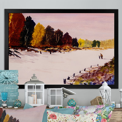 «Father and Son Walking In Winter Scenery», reproduction sur toile flottante