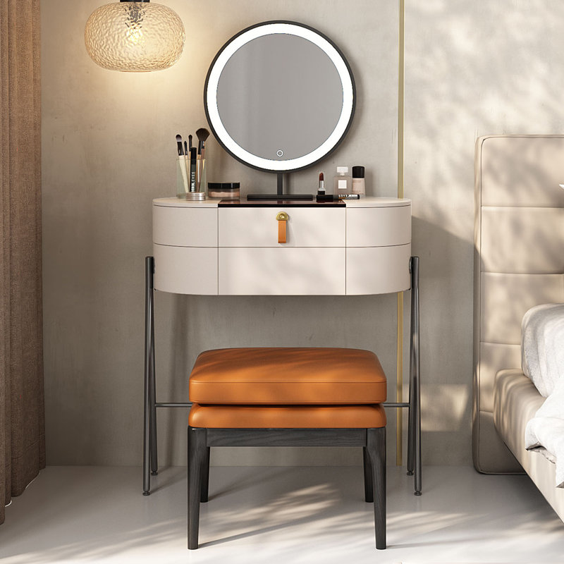 Dressing Table with Mirror, Beige