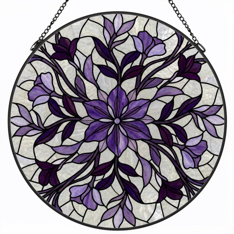 Vitrail de vitrail à motif floral H 7,8 po, H 7,8 po x l 7,8 po