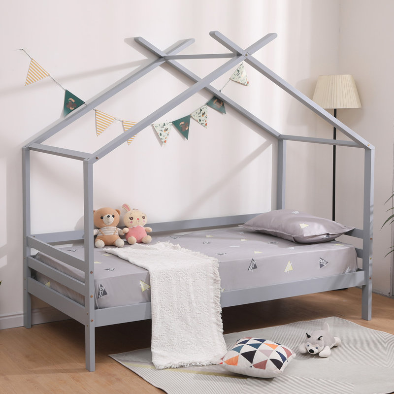 Laurentius Single (3') House Beds, With Trundle, Grey, No Mattress