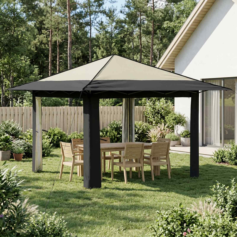 vidaXL Gazebo 210D Oxford with Silver Coating Outdoor Garden Shelter Shade Sun, Anthracite/Beige, 2.45m H x 3.3m W x 3.3m D