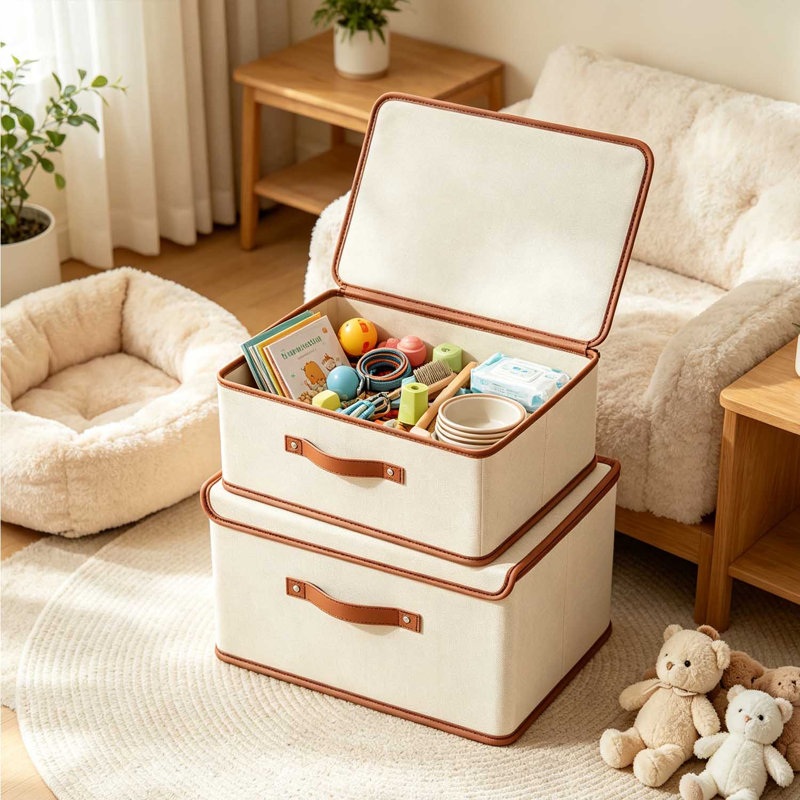 2pcs Large Closet Organizer Foldable Storage Bins Lids and Handles, Decorative Storage Boxes, Fabric Containers for Living Room, Dorm