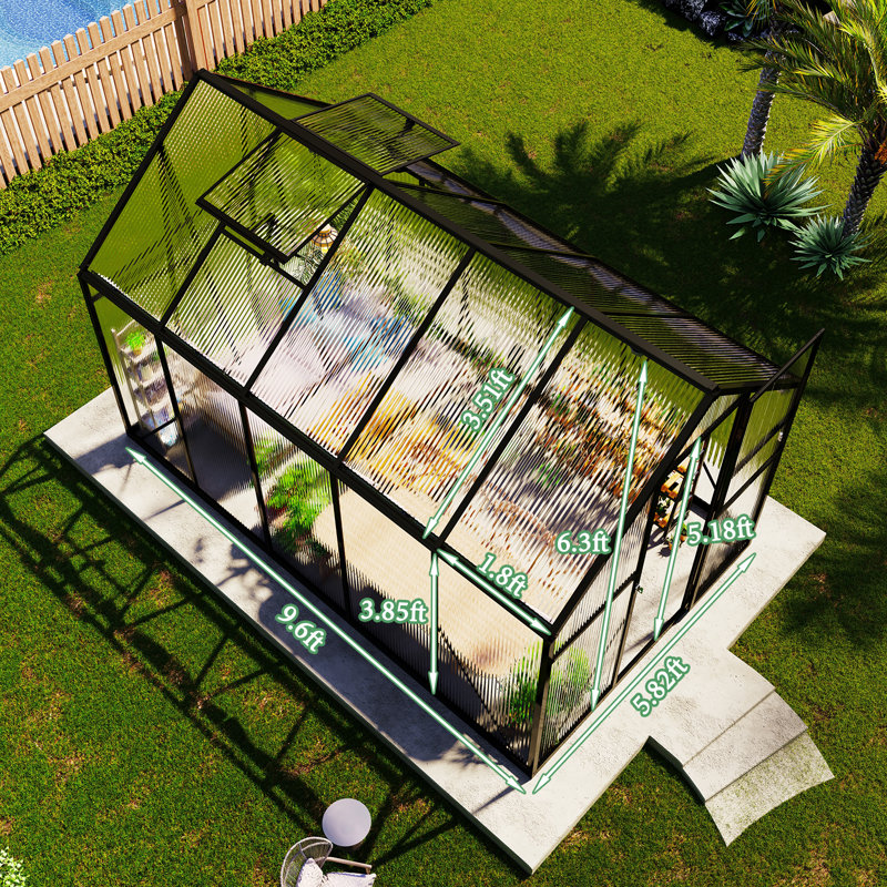 6X10X6.3 Ft Polycarbonate Greenhouse For Outdoors With 2 Windows, Dual Swing Doors, Aluminum Walk-In Frame, Heavy Duty Garden Greenhouse For Backyard, Black
