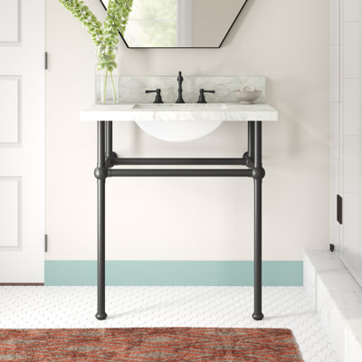 Kingston Brass Templeton 30-Inch Carrara Marble Vanity Top with Brass Legs (8-Inch, 3-Hole)