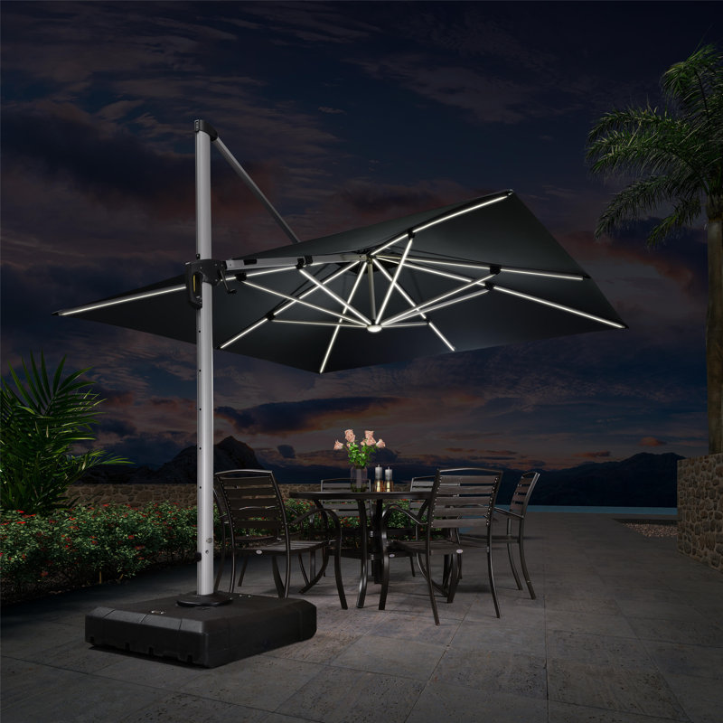 Square Cantilever Parasol with Lights, 274cm H x 330cm W x 330cm D, Grey