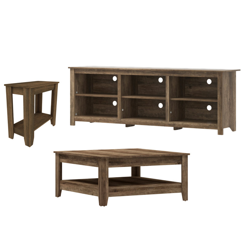 Korey Farmhouse Coordinated Living Room 3 Piece Furniture Set, Knotty Oak, Knotty Oak