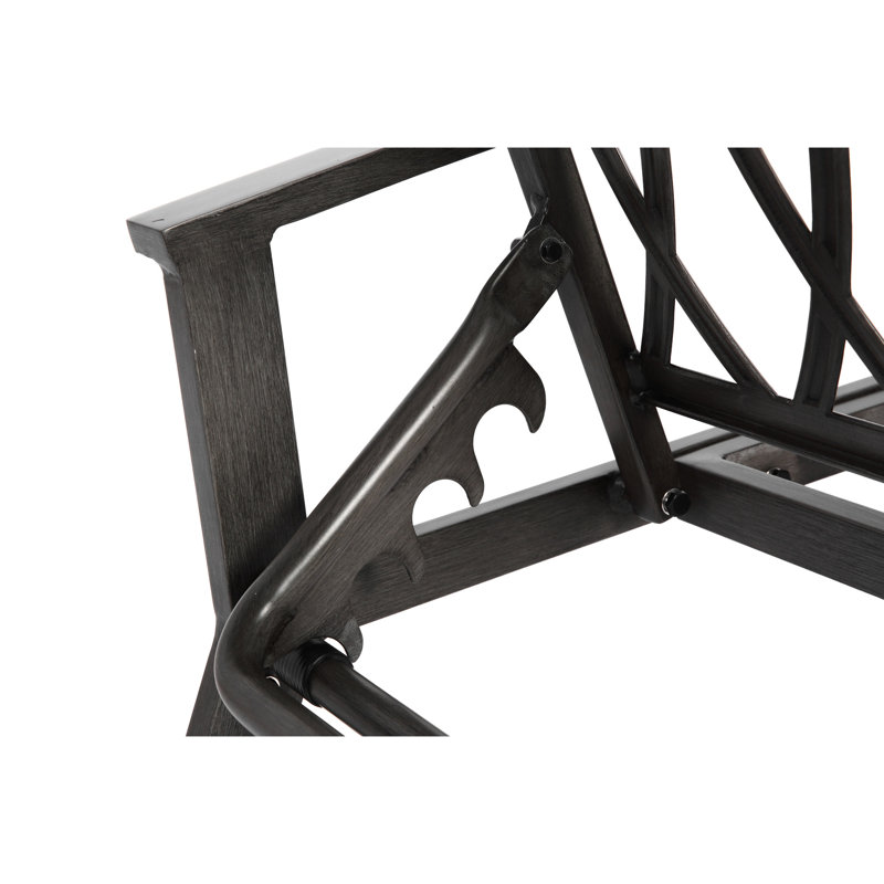 Fauteuil lounge en fonte d'aluminium gris avec assise tressée, réglable et équipé de roulettes pour un confort optimal. Entretien facile.