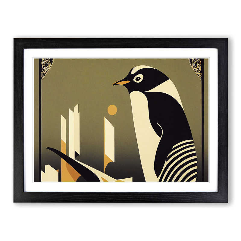 XH1022-6871X Penguin Art Nouveau Vol.2 - Single Picture Frame Print, 46cm H x 64cm W x 2cm D, Black Framed